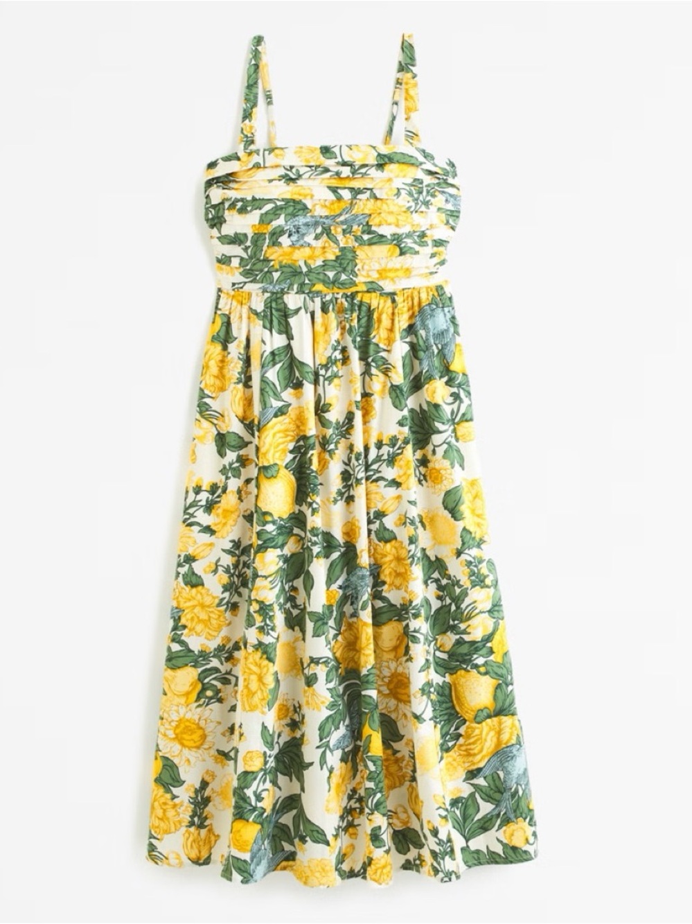 NWT Abercrombie & Fitch Cream Floral Midi Dress with Yellow and Green Print